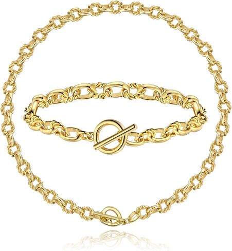 Chunky Gold Chain Necklace and Chunky Gold Bracelet with Toggle Clasp in Saudi Arabia