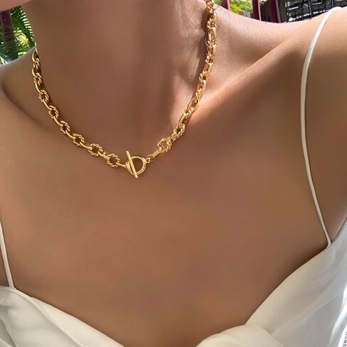 Chunky Gold Chain Necklace and Chunky Gold Bracelet with Toggle Clasp in Saudi Arabia