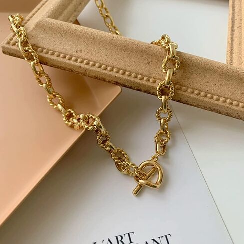 Chunky Gold Chain Necklace and Chunky Gold Bracelet with Toggle Clasp in Saudi Arabia