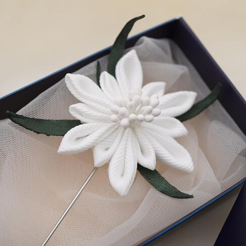 2 بوصة DOTRI EDELWEISS دبوس بروش للرجال دبوس طية صدر السترة على شكل زهرة دبوس بدلة زهرة زر، دبوس بروش مصنوع يدويًا دبوس طية صدر السترة للرجال، دبوس العريس، هدية لعيد الأب، هدية الذكرى السنوية، عيد الحب in Saudi Arabia