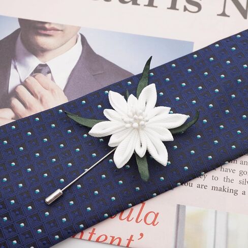 2 بوصة DOTRI EDELWEISS دبوس بروش للرجال دبوس طية صدر السترة على شكل زهرة دبوس بدلة زهرة زر، دبوس بروش مصنوع يدويًا دبوس طية صدر السترة للرجال، دبوس العريس، هدية لعيد الأب، هدية الذكرى السنوية، عيد الحب in Saudi Arabia