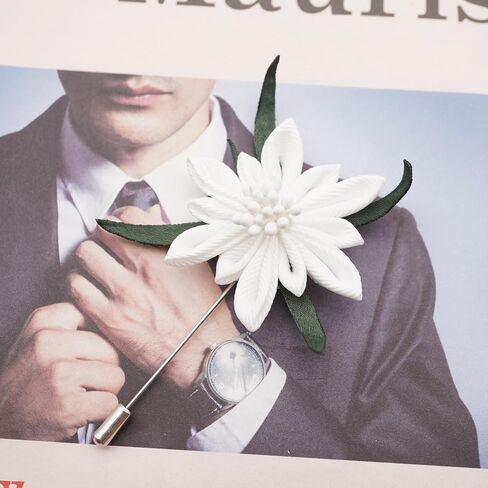 2 بوصة DOTRI EDELWEISS دبوس بروش للرجال دبوس طية صدر السترة على شكل زهرة دبوس بدلة زهرة زر، دبوس بروش مصنوع يدويًا دبوس طية صدر السترة للرجال، دبوس العريس، هدية لعيد الأب، هدية الذكرى السنوية، عيد الحب in Saudi Arabia