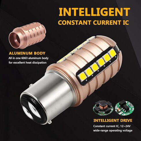 مصابيح PHINLION 1157 2057 LED، مصابيح احتياطية بيضاء زينون 6000K، فائقة السطوع 3030 27-SMD P215W BAY15D 7528 1034 استبدال LED لمصابيح DRL الاحتياطية للسيارة in Kuwait