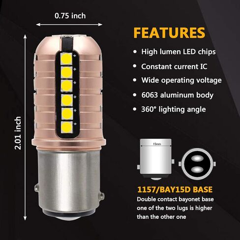 مصابيح PHINLION 1157 2057 LED، مصابيح احتياطية بيضاء زينون 6000K، فائقة السطوع 3030 27-SMD P215W BAY15D 7528 1034 استبدال LED لمصابيح DRL الاحتياطية للسيارة in Kuwait