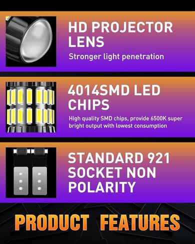 LUYED 921 912 لمبة LED زينون بيضاء ساطعة للغاية 2000 لومن أضواء عكسية احتياطية T15 W16W 4014&3030 34-EX شرائح LED لمبة مع عدسة للأضواء الخلفية والأضواء العكسية، حزمة من 2 in Kuwait