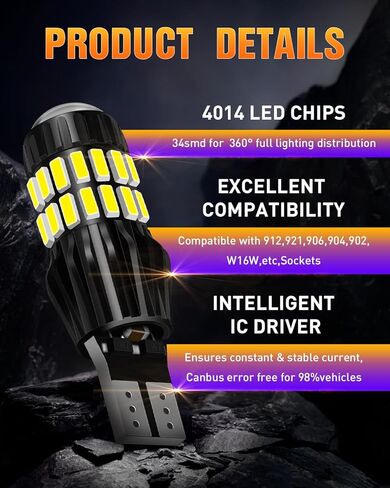 LUYED 921 912 لمبة LED زينون بيضاء ساطعة للغاية 2000 لومن أضواء عكسية احتياطية T15 W16W 4014&3030 34-EX شرائح LED لمبة مع عدسة للأضواء الخلفية والأضواء العكسية، حزمة من 2 in Kuwait