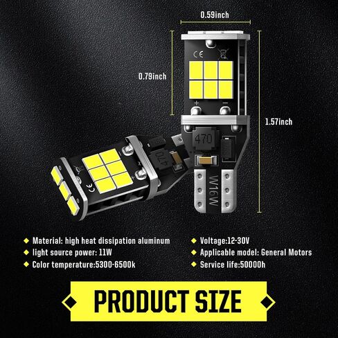2 قطعة T15 ضوء عكس السيارة، 14 مم × 40 مم 2835-15SMD وامض عالي السطوع لوحة PCB ضوء الفرامل، ملحقات إضاءة LED للتشغيل بالقابس، مناسبة لمعظم موديلات السيارات (أبيض) in Saudi Arabia