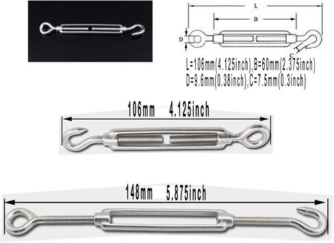 M4 Turnbuckle,5/32" Thread Stainless Steel Hook & Eye Stainless Steel 304 Turnbuckle Light Duty Wire Rope Tension 10pcs in Saudi Arabia