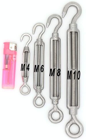 M4 Turnbuckle,5/32" Thread Stainless Steel Hook & Eye Stainless Steel 304 Turnbuckle Light Duty Wire Rope Tension 10pcs in Saudi Arabia