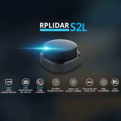 youyeetoo RPLIDAR S2L 360° DTOF Lidar Scanner with 18M Radius, 32K Sampling Rate, IP65 Protection and Up to 80K Lux Light Resistance for AGV, UAV and Robot Navigation Obstacle Avoidance in Kuwait