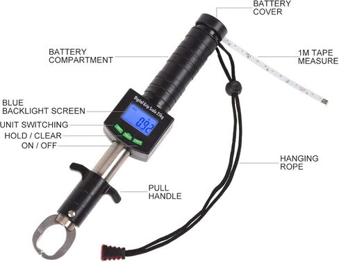 Digital Fish Scale, Stainless Steel Fish Lip Grabber Fish Control, Electric Fish Lip Gripper Holder with 1M/39in Tape Measure Ruler and 25kg/55lb Weight Scale in Saudi Arabia