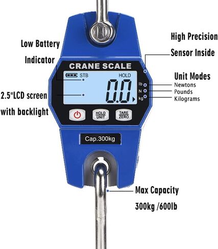 ميزان معلق رقمي للتعليق 300 كجم/660 رطل، ميزان إلكتروني محمول باليد، ميزان معلق رقمي صغير لصيد الأسماك، والصيد، والسفر، والأمتعة، والمزرعة، وثقيل، هدية عيد الأب (أزرق)، 10.5 × 3.2 × 1.9 بوصة in Kuwait