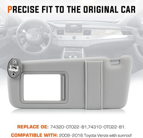 Youxmoto Sun Visor for Toyota Venza Left Driver Side, 2009 2010 2011 2012 2013 2014 2015 2016 with Sunroof, Grey Replaces # ‎74320-0T021-A1 in Saudi Arabia