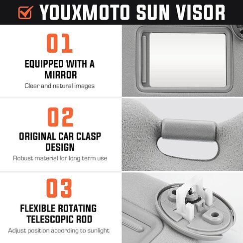 Youxmoto Sun Visor for Toyota Venza Left Driver Side, 2009 2010 2011 2012 2013 2014 2015 2016 with Sunroof, Grey Replaces # ‎74320-0T021-A1 in Saudi Arabia