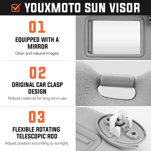 Youxmoto Sun Visor for Toyota Venza Left Driver Side, 2009 2010 2011 2012 2013 2014 2015 2016 with Sunroof, Grey Replaces # ‎74320-0T021-A1 in Saudi Arabia