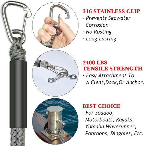 4FT قسط قارب بنجي قفص الاتهام خطوط جت سكي الملحقات مع البحرية الصف 316 مشبك الفولاذ المقاوم للصدأ رسو بأمان لجت سكي، SeaDoo، ياماها WaveRunner، كاياك، قارب عائم، زورق 4 ~ 5.5ft الأحمر in Kuwait