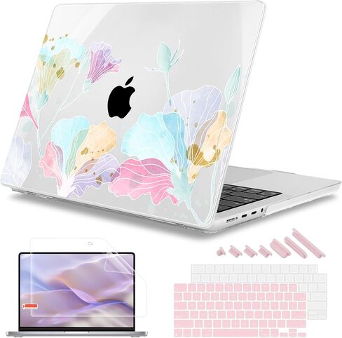 Mektron Case for 2023 MacBook Pro 16" M3 A2991 Fits M2 A2780 M1 A2485 (2021/2030) Pro/Max Chips with Touch ID, Hard Shell Plastic Laptop Cover Keyboard Cover Screen Protector,Peony Flowers C186 in Kuwait