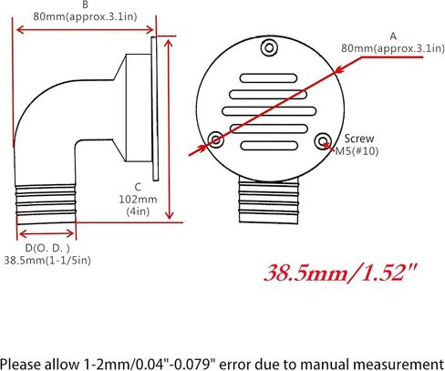 Heavy Duty Marine Boat Floor Drain,316 Stainless Steel 90 Degree Boat Floor Deck Water Drain Thru Hull Plumbing Fitting Hardware,Free Fasterners in Kuwait