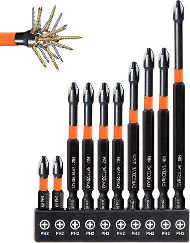 DYRECELVE 10-Piece Phillips Bits #2 Impact, 2-Inch Screwdriver Bits Set | Magnetic PH2 Phillips Head Drill Bits, S2 Steel, 1/4" Hex Shank for Impact Drivers and Drills, Furniture Assembly and Repair in Saudi Arabia