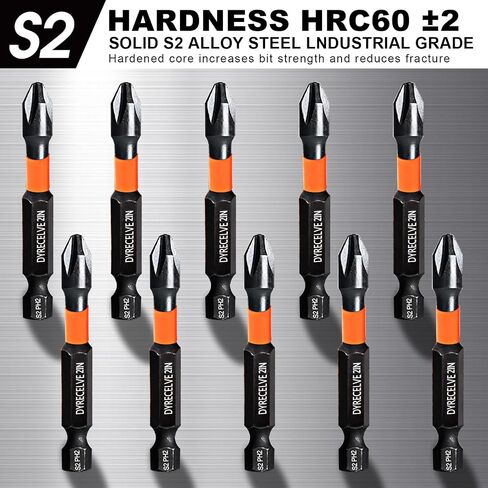 DYRECELVE 10-Piece Phillips Bits #2 Impact, 2-Inch Screwdriver Bits Set | Magnetic PH2 Phillips Head Drill Bits, S2 Steel, 1/4" Hex Shank for Impact Drivers and Drills, Furniture Assembly and Repair in Saudi Arabia