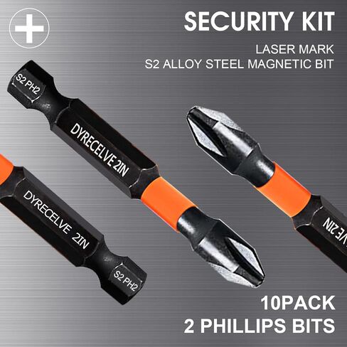 DYRECELVE 10-Piece Phillips Bits #2 Impact, 2-Inch Screwdriver Bits Set | Magnetic PH2 Phillips Head Drill Bits, S2 Steel, 1/4" Hex Shank for Impact Drivers and Drills, Furniture Assembly and Repair in Saudi Arabia