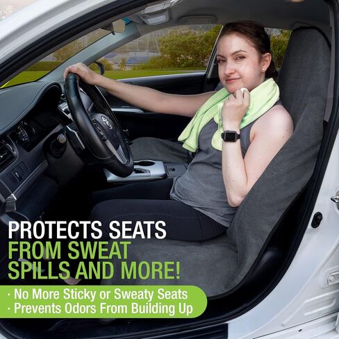 Terry Cloth Sweat Towel Seat Cover; Carseat Towel Protector; Waterproof; Universal Fit for Car SUV Van Truck; EZ fit; Non Slip Grip; Machine Washable; Great for Gym Workout; 1pc Black in Kuwait