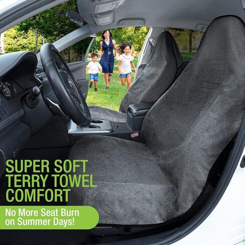 Terry Cloth Sweat Towel Seat Cover; Carseat Towel Protector; Waterproof; Universal Fit for Car SUV Van Truck; EZ fit; Non Slip Grip; Machine Washable; Great for Gym Workout; 1pc Black in Kuwait