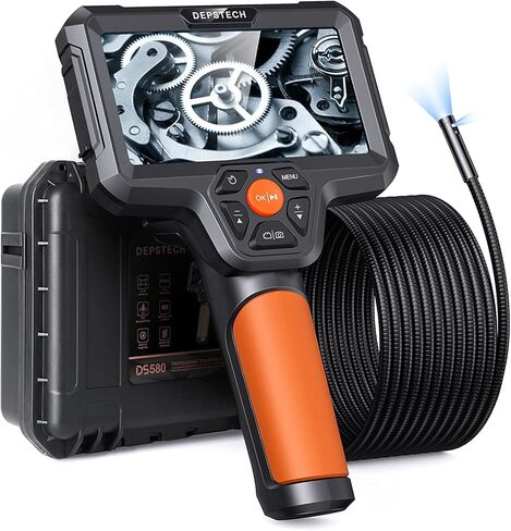 DEPSTECH 5.0MP عدسة مزدوجة، كاميرا منظار IPS مقاس 5 بوصات مع ضوء، كاميرا فحص فيديو صناعية، كاميرا ثعبان معقوفة بطول 10 أقدام، أداة كاميرا نطاق مقاومة للماء للجدار والأنابيب والسيارات in Kuwait