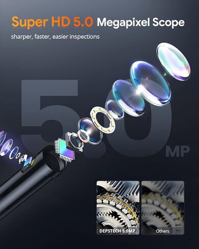 DEPSTECH 5.0MP عدسة مزدوجة، كاميرا منظار IPS مقاس 5 بوصات مع ضوء، كاميرا فحص فيديو صناعية، كاميرا ثعبان معقوفة بطول 10 أقدام، أداة كاميرا نطاق مقاومة للماء للجدار والأنابيب والسيارات in Kuwait