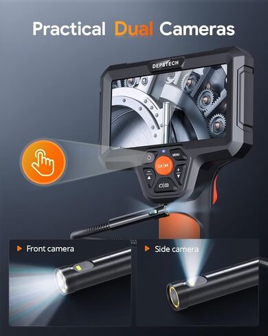 DEPSTECH 5.0MP عدسة مزدوجة، كاميرا منظار IPS مقاس 5 بوصات مع ضوء، كاميرا فحص فيديو صناعية، كاميرا ثعبان معقوفة بطول 10 أقدام، أداة كاميرا نطاق مقاومة للماء للجدار والأنابيب والسيارات in Kuwait