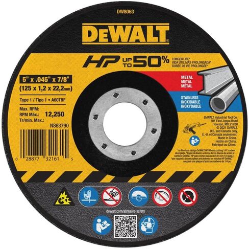 DEWALT DW8063 عجلة قطع معدنية كاشطة A60T مقاس 5 بوصة × 0.045 بوصة × 7/8 بوصة in Kuwait