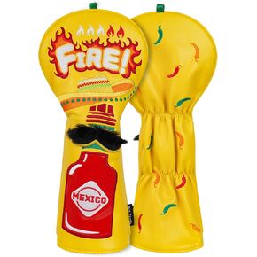 Golf Headcovers Golf Club Head Covers Chili Peppe - Mexico Style Premium Leather Driver Fairway(FW) Wood Hybrid(UT) with Number Tags Taco Fire Chili Sauce Pattern in Saudi Arabia