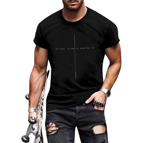 Christian Shirt Mens:The Way The Truth The Life Letter Printed Tshirt Jesus Faith Crew Neck Short Sleeve Top in Kuwait
