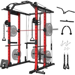 Mikolo Power Cage, Power Rack with Cable Crossover System, 1500LBS Squat Rack with LAT Pull Down System, Workout Cage with Pulley System for Fitness Home Gym in Kuwait