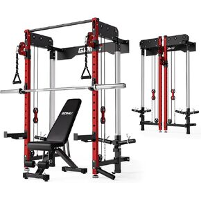 WM3-V4 Folding Squat Rack, Wall Mounted Power Rack with Dual Independent Pulley System, Functional Trainer with 5 Adjustable Function Modes for Space Saving Home Gym in Kuwait