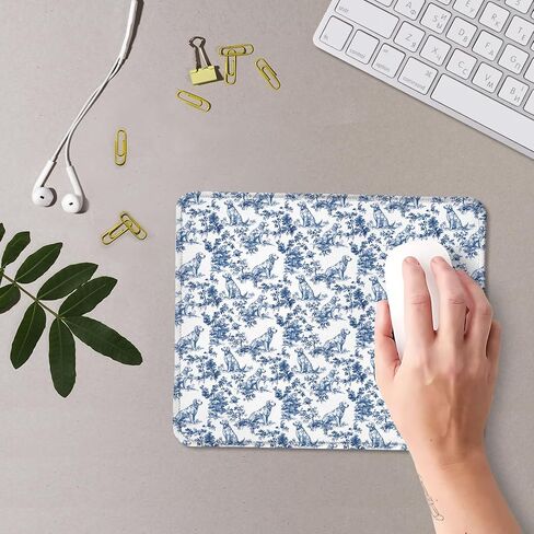 Chinoiserie Golden Retriever Mouse Pad ، الجدة الزرقاء الأزرق والأبيض الكلب النباتي Mousepad Mouse مع قاعدة مطاطية غير انزلاق لإكسسوارات مكتب المكتب المنزلي ، 7.9x7.9 بوصة in Kuwait