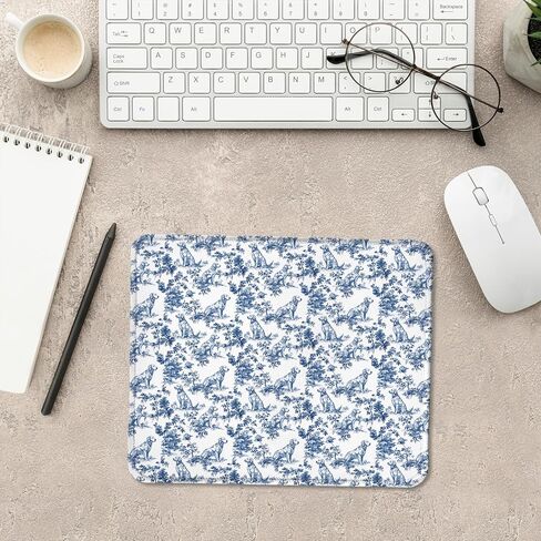 Chinoiserie Golden Retriever Mouse Pad ، الجدة الزرقاء الأزرق والأبيض الكلب النباتي Mousepad Mouse مع قاعدة مطاطية غير انزلاق لإكسسوارات مكتب المكتب المنزلي ، 7.9x7.9 بوصة in Kuwait