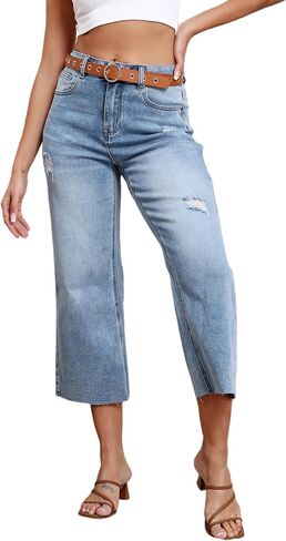 Women's Wide Leg Jeans High Waist Straight Leg Stretchy Ripped Jeans for Womens in Saudi Arabia