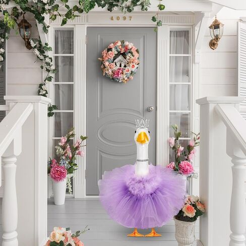 4 أجهزة كمبيوتر Princess Porch Goose Outfit لـ 23 "17" Cement Lawn Goose Crown Necklace Tutu Skirt Feather Trim for Princess Outdoor Garden Lawn Art Decor (Rose Red) in Saudi Arabia