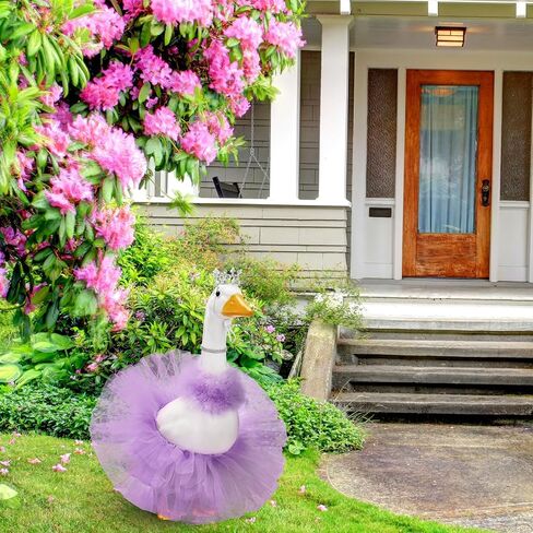4 أجهزة كمبيوتر Princess Porch Goose Outfit لـ 23 "17" Cement Lawn Goose Crown Necklace Tutu Skirt Feather Trim for Princess Outdoor Garden Lawn Art Decor (Rose Red) in Saudi Arabia