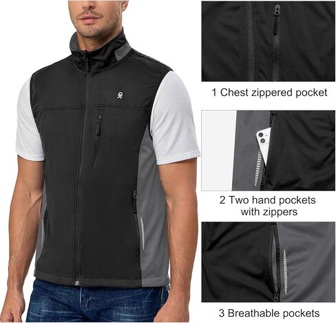 Little Donkey Andy Men's Lightweight Softshell Vest, Windproof Sleeveless Jacket for Running, Hiking, Cycling (Reflctive in Saudi Arabia
