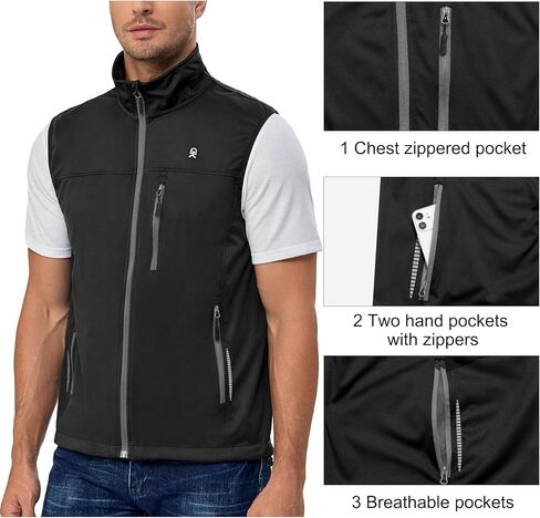 Little Donkey Andy Men's Lightweight Softshell Vest, Windproof Sleeveless Jacket for Running, Hiking, Cycling (Reflctive in Saudi Arabia