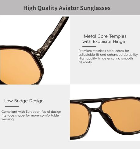 Retro Aviator Sunglasses for Women & Men Lightweight Square Shade UV400 Protection Unisex Sun Glasses Frame in Kuwait
