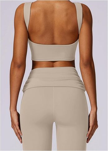 Workout Sets for Women - Seamless Flare Leggings, Wide Leg Fold Over Yoga Pants, Backless Crop Bra in Saudi Arabia
