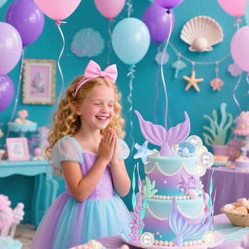 Mermaid Cake Toppers, Tyotrbs Mermaid Cake Decorations Under the Sea Party Decor Seashell Fish Cake Accessories for Summer and Ocean Birthday Party Decorations in Kuwait