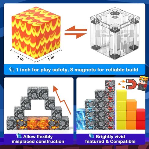 Large Magnetic Blocks 110PCS Ice Fire World Inspired Playset Kids Magnet Toys 1 inch Building Cubes Magworld Add-on Building Craft Sensory Toys Game Gifts for Kids Ages 3-5 4-6 5-7 8-12 in Kuwait