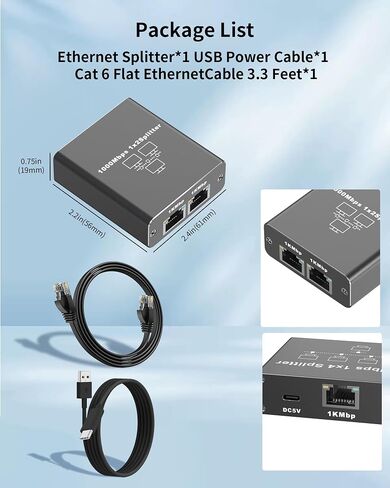 Gigabit Ethernet Splitter من 1 إلى 3 ، فاصل LAN من الألومنيوم 1000 ميغابت في الثانية RJ45 شبكة مفتاح Ethernet مع كابل الطاقة USB C لـ CAT5/5E/6/7/8 in Saudi Arabia