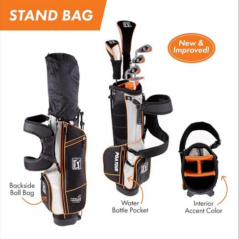 PGA TOUR Youth Golf Club Set for Ages 8-12 (4’8"-5’2") and 12+ (5’2"+), Right and Left-Handed Kids Golf Sets – Beginner Junior Golf Clubs with Lightweight Stand Bag, Mallet Putter, Hybrid, Driver in Kuwait