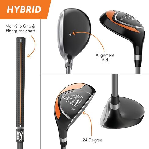 PGA TOUR Youth Golf Club Set for Ages 8-12 (4’8"-5’2") and 12+ (5’2"+), Right and Left-Handed Kids Golf Sets – Beginner Junior Golf Clubs with Lightweight Stand Bag, Mallet Putter, Hybrid, Driver in Kuwait
