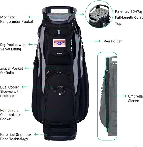 ASK ECHO 2024 SLC-130 Golf Cart Bag with 15 Way Full Length Dividers Top, Premium Quiet Golf Cart Bag with Rain Cover for Men in Kuwait